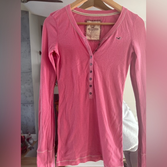 Very rare Hollister Y2K 90’s vintage pink Henley buttons ribbed large pink - Picture 4 of 5